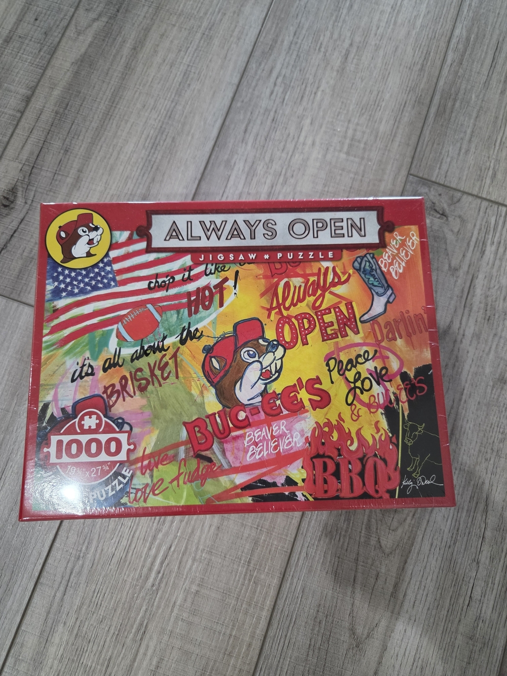Buc-ee's "Always Open" 1000-Piece Jigsaw Puzzle - Red/Yellow New